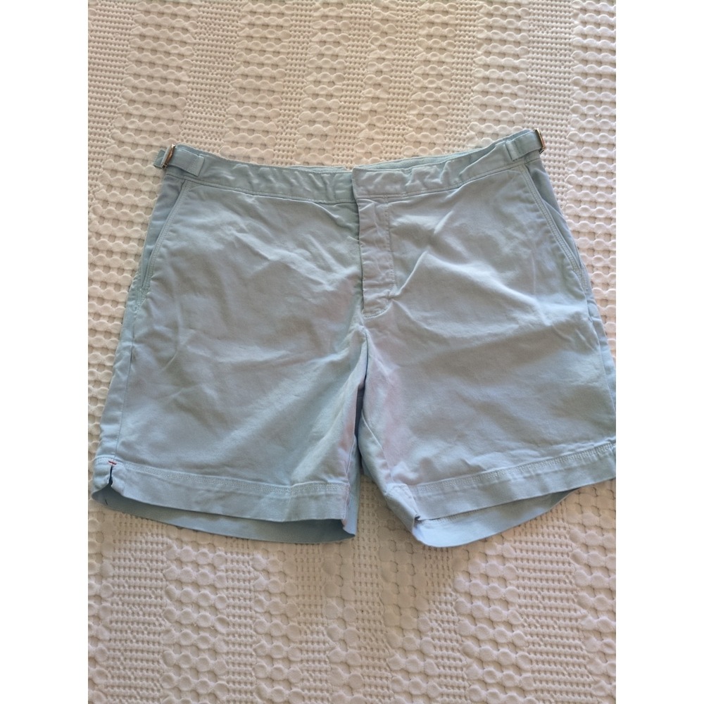 Orlebar Brown Bulldog Stretch Cotton Light Sky Pool Mid-Length Sz 32